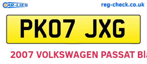 PK07JXG are the vehicle registration plates.