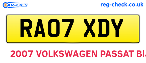 RA07XDY are the vehicle registration plates.