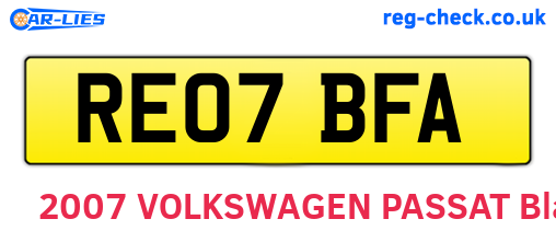 RE07BFA are the vehicle registration plates.