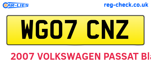 WG07CNZ are the vehicle registration plates.