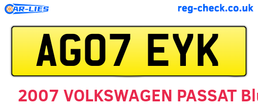 AG07EYK are the vehicle registration plates.