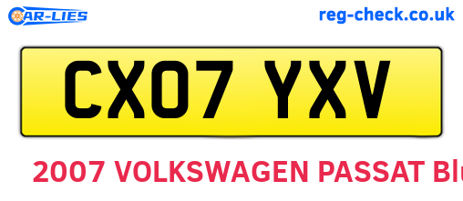 CX07YXV are the vehicle registration plates.