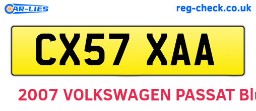 CX57XAA are the vehicle registration plates.