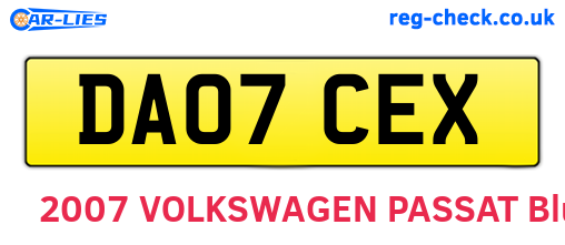 DA07CEX are the vehicle registration plates.