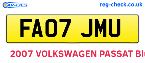 FA07JMU are the vehicle registration plates.