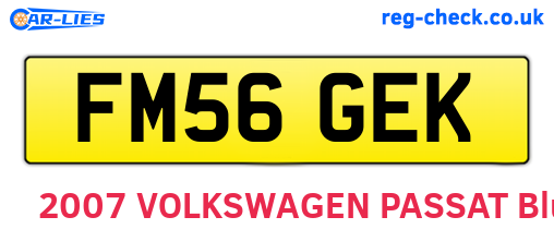 FM56GEK are the vehicle registration plates.