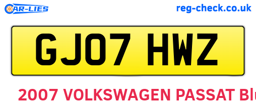 GJ07HWZ are the vehicle registration plates.