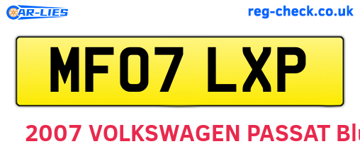 MF07LXP are the vehicle registration plates.