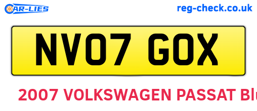 NV07GOX are the vehicle registration plates.