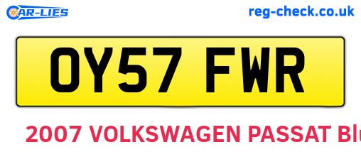 OY57FWR are the vehicle registration plates.