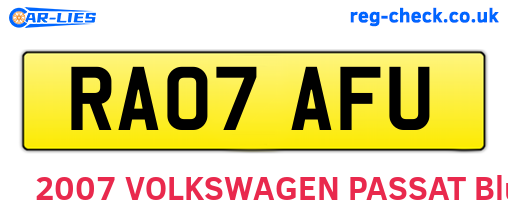 RA07AFU are the vehicle registration plates.