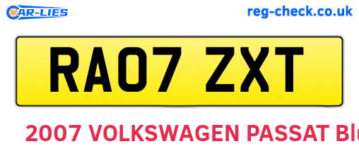 RA07ZXT are the vehicle registration plates.