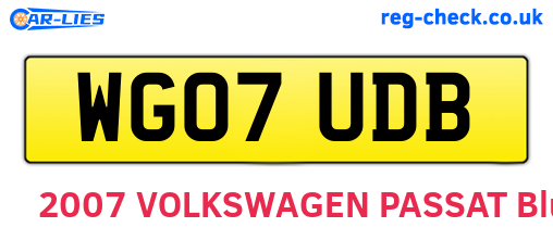 WG07UDB are the vehicle registration plates.