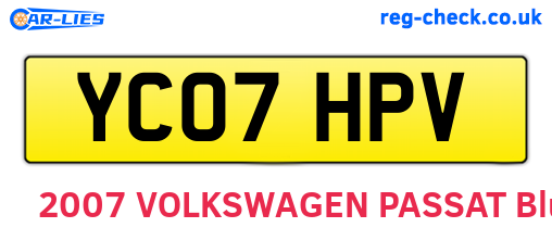 YC07HPV are the vehicle registration plates.
