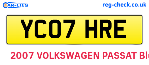 YC07HRE are the vehicle registration plates.