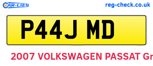 P44JMD are the vehicle registration plates.