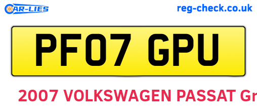 PF07GPU are the vehicle registration plates.