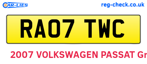 RA07TWC are the vehicle registration plates.