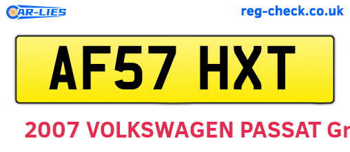 AF57HXT are the vehicle registration plates.