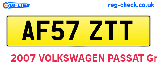 AF57ZTT are the vehicle registration plates.