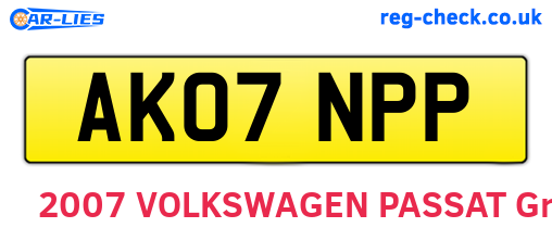 AK07NPP are the vehicle registration plates.
