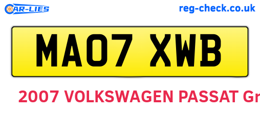 MA07XWB are the vehicle registration plates.