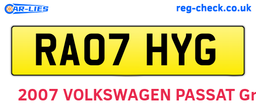 RA07HYG are the vehicle registration plates.