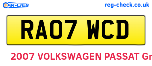 RA07WCD are the vehicle registration plates.