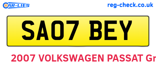 SA07BEY are the vehicle registration plates.