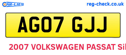 AG07GJJ are the vehicle registration plates.