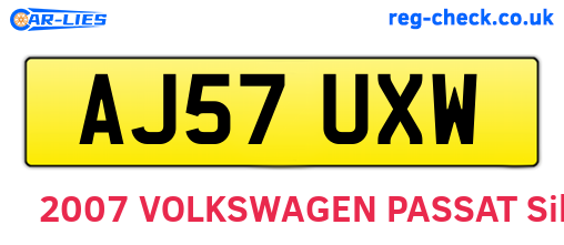 AJ57UXW are the vehicle registration plates.
