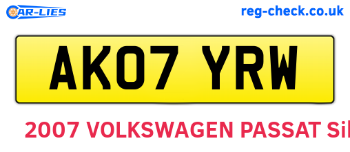 AK07YRW are the vehicle registration plates.