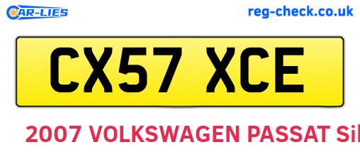 CX57XCE are the vehicle registration plates.