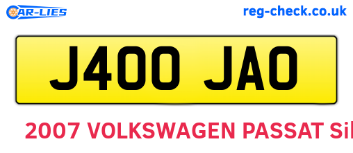 J400JAO are the vehicle registration plates.
