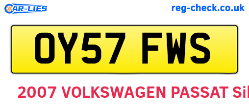 OY57FWS are the vehicle registration plates.
