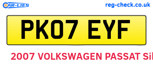 PK07EYF are the vehicle registration plates.