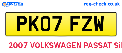 PK07FZW are the vehicle registration plates.