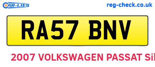RA57BNV are the vehicle registration plates.