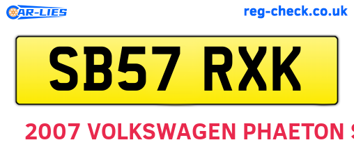 SB57RXK are the vehicle registration plates.