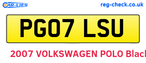 PG07LSU are the vehicle registration plates.