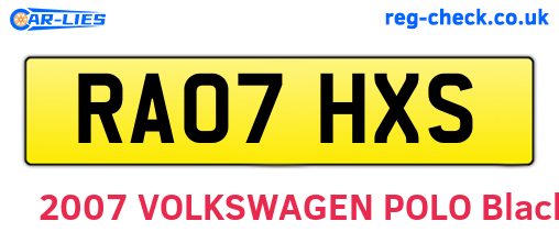 RA07HXS are the vehicle registration plates.