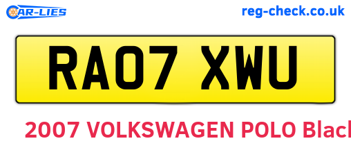 RA07XWU are the vehicle registration plates.
