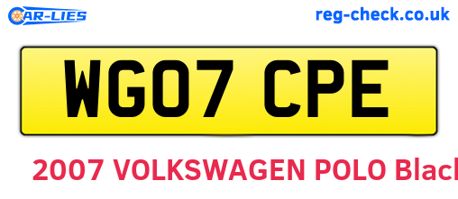 WG07CPE are the vehicle registration plates.