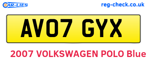 AV07GYX are the vehicle registration plates.