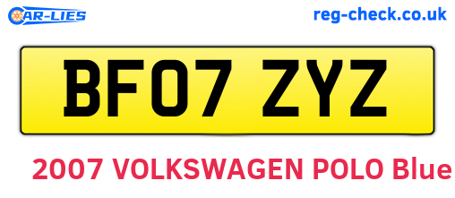 BF07ZYZ are the vehicle registration plates.