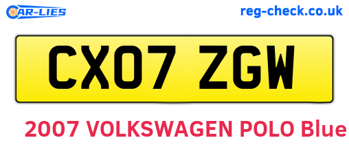 CX07ZGW are the vehicle registration plates.