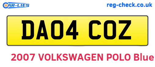 DA04COZ are the vehicle registration plates.