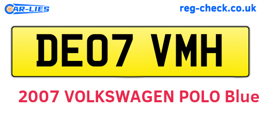 DE07VMH are the vehicle registration plates.