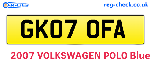 GK07OFA are the vehicle registration plates.