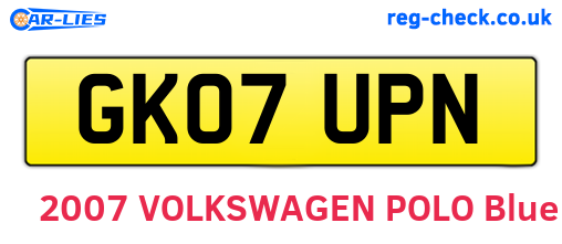 GK07UPN are the vehicle registration plates.